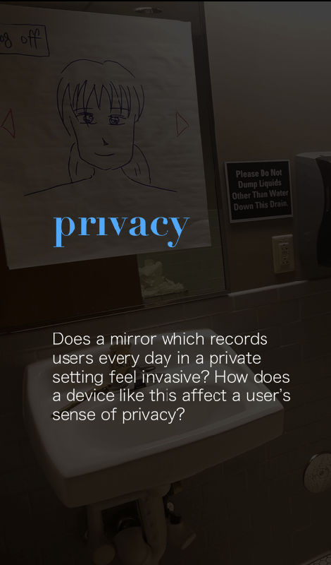 Privacy.  Does a mirror which records users every day in a private setting feel invasive? How does a device like this affect a user’s sense of privacy?